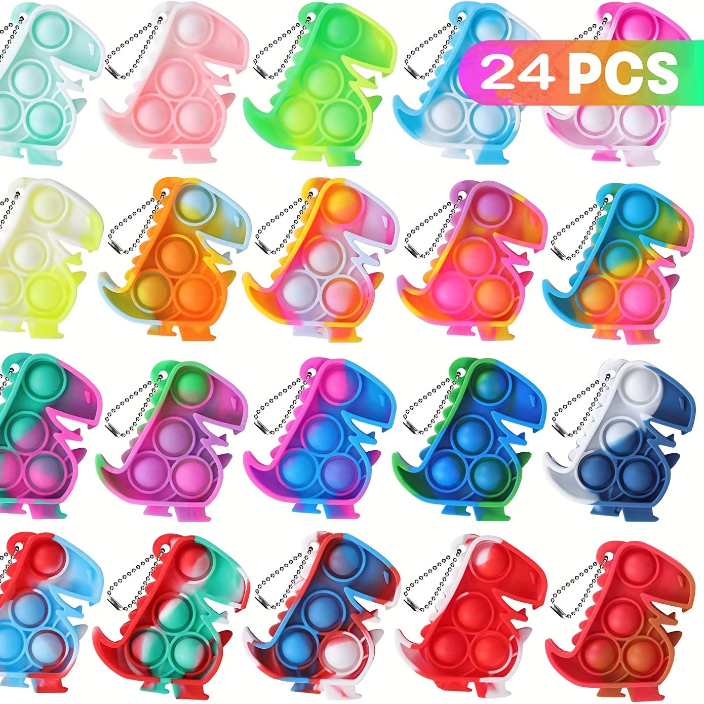 24 PCS Mini Dino Pop Fidget Toys Keychain Classroom Prizes Boys And Girls