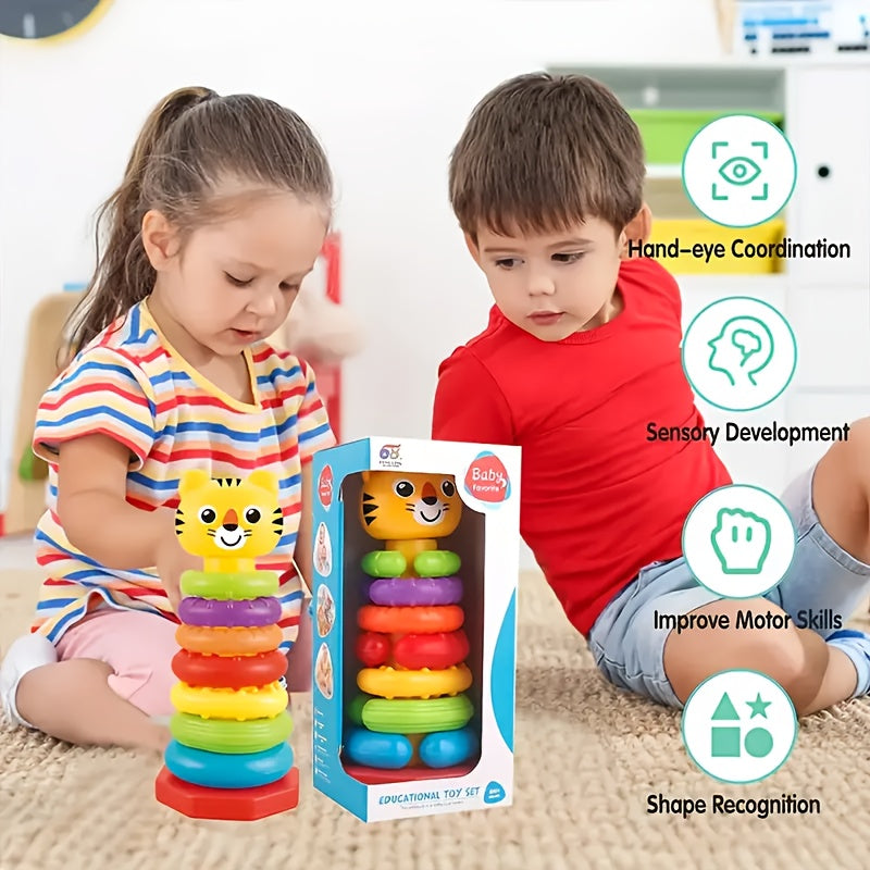 Colorful Stacking Educational Toy for Toddlers with Animal Prints