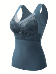 3pcs Lace Thermal Underwear V Neck Sleeveless Top Women's Lingerie