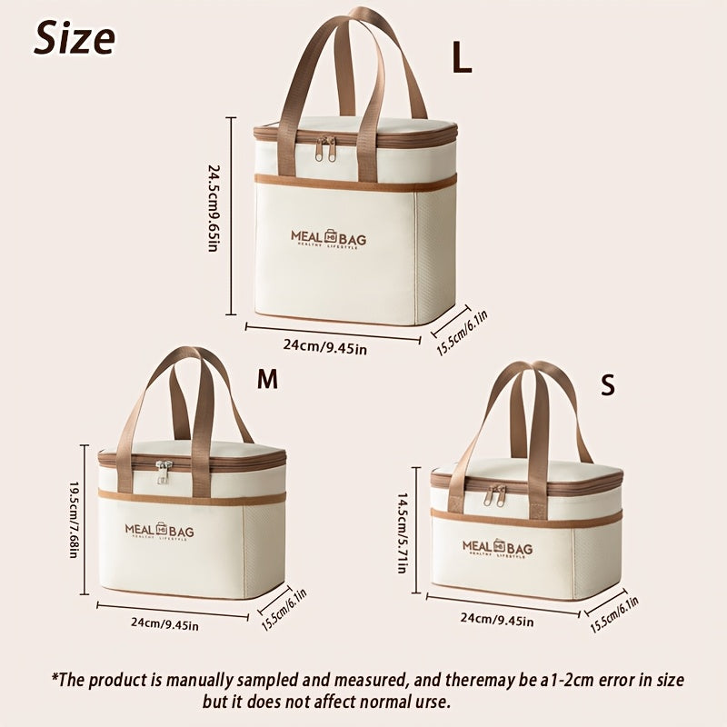 Vintage Style Portable Lunch Bag Insulated Tote Beige