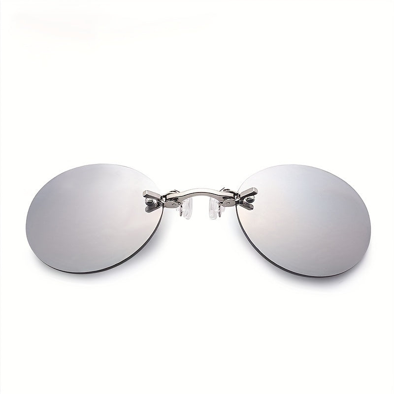 Men's Clip On Round Rimless Flip Up Sunglasses