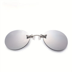 Men's Clip On Round Rimless Flip Up Sunglasses