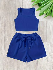  Ribbed Tank Top & Drawstring Shorts Set