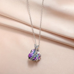 Butterfly Necklace Peach Heart Crystal Chain Clavicle