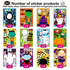 24 Halloween Face Stickers Spooky Pumpkins Ghosts Witches Self Adhesive Paper