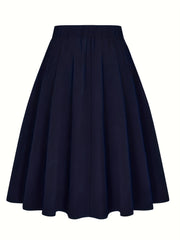  Casual Skirt Solid Elastic Bow Knot A-line Belted Skirt