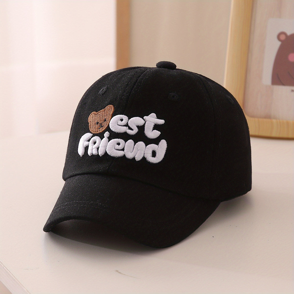 Kids Sunshade Baseball Cap w/ Bear Embroidery, Adjustable, Outdoor Activity