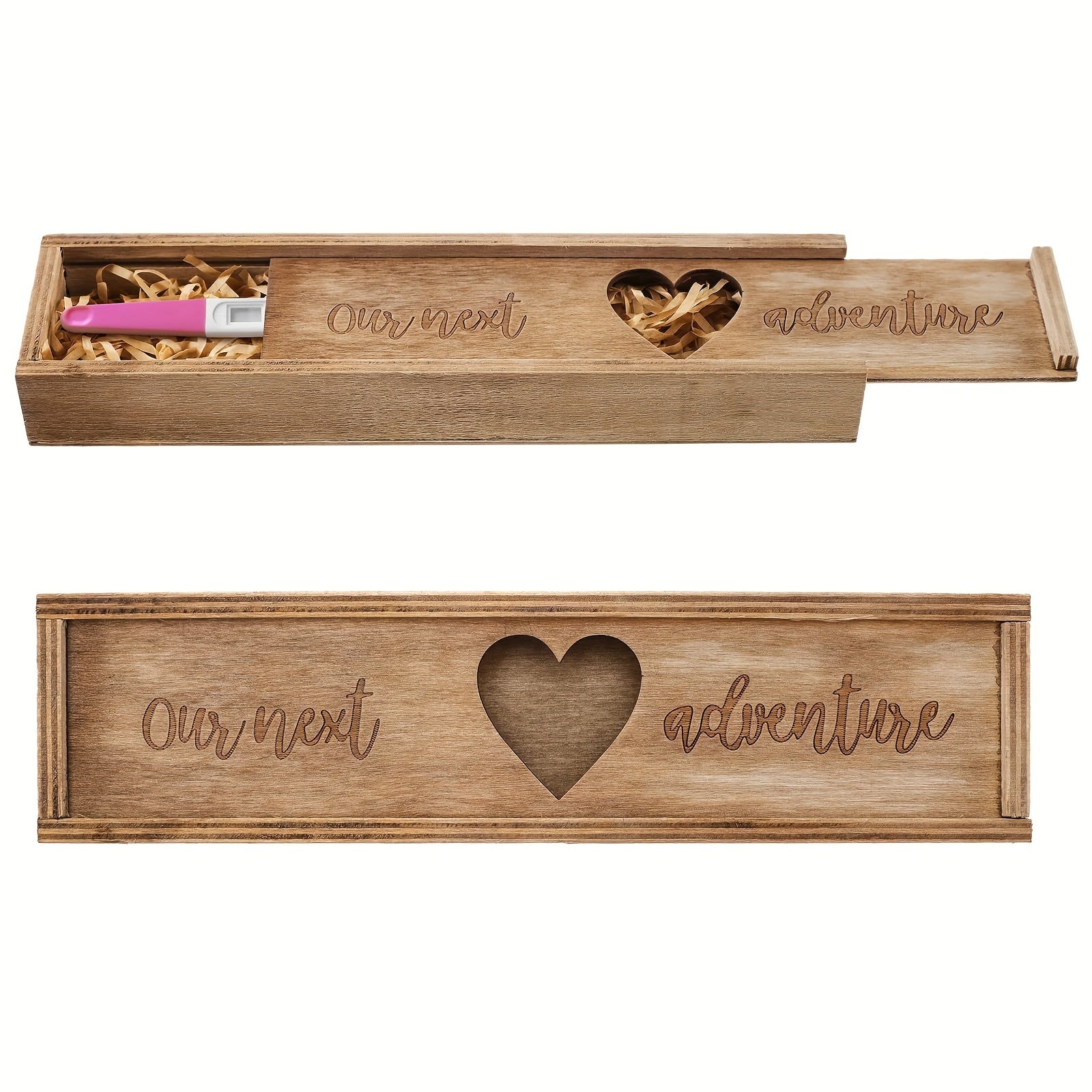 Yuebaaf Wooden Pregnancy Announcement Keepsake Box Light Brown