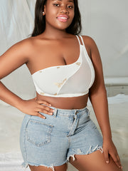  Golden Butterfly Print One Shoulder Bralette