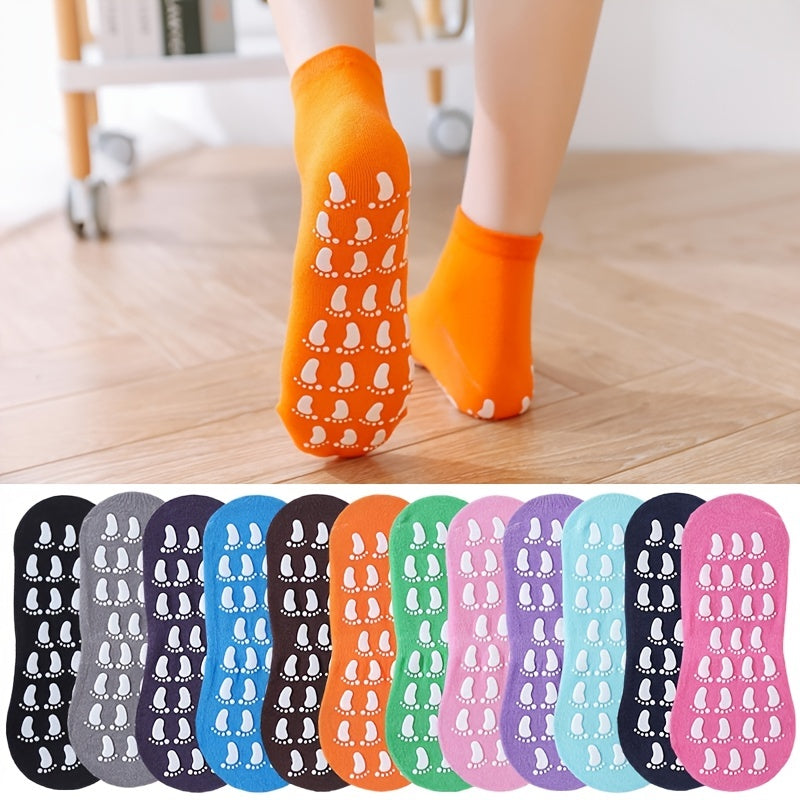 Solid Towel Bottom Crew Socks - Anti Slip Low Cut Socks With Grip