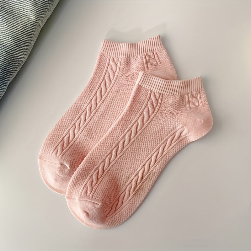 5 Pairs Textured Low Cut Ankle Socks Women's Stockings