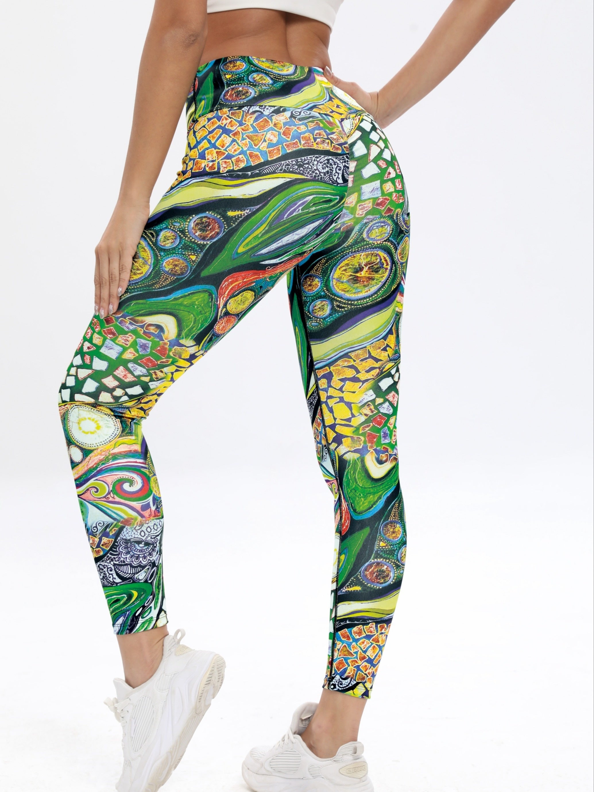 All Over Print High Waist Yoga Pants Tummy Control Leggings