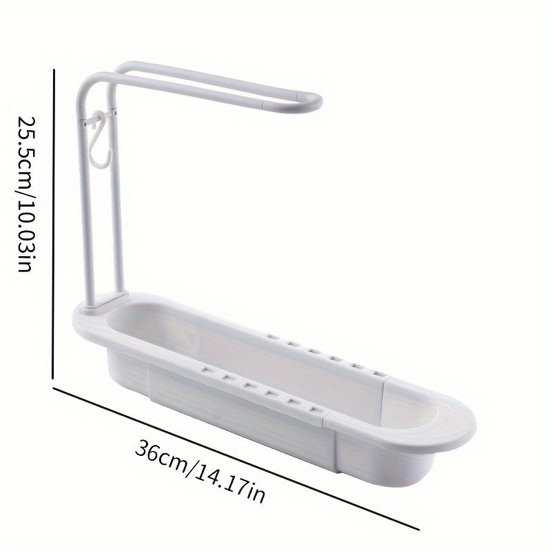 Kitchen Sink with Towel Rod and Telescopic Storage Rack