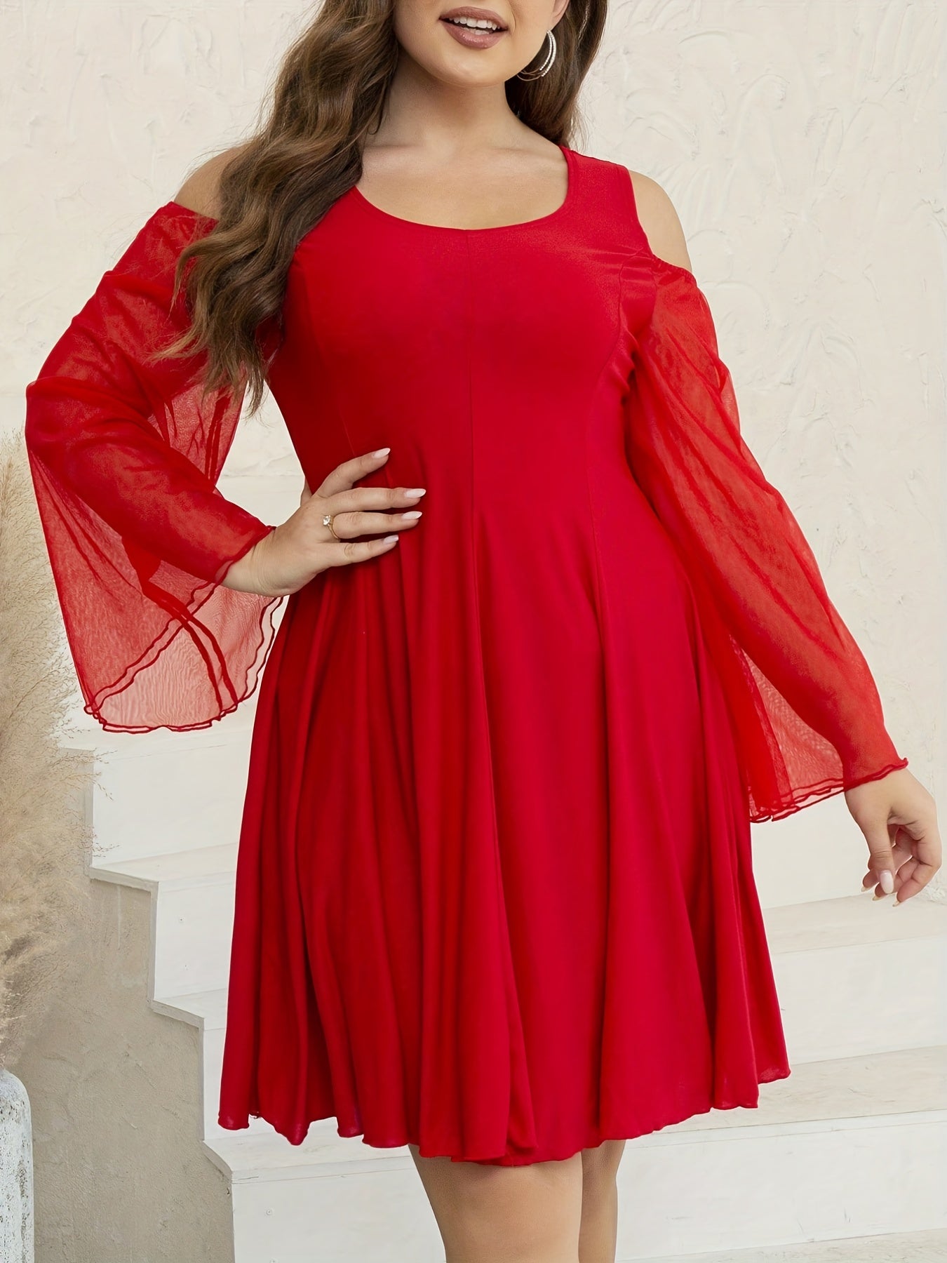  Casual Dress Women's Plus Cold Shoulder Ruched Dress