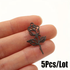 5PCS Stainless Steel Hollow Rose Flower Charms Pendants