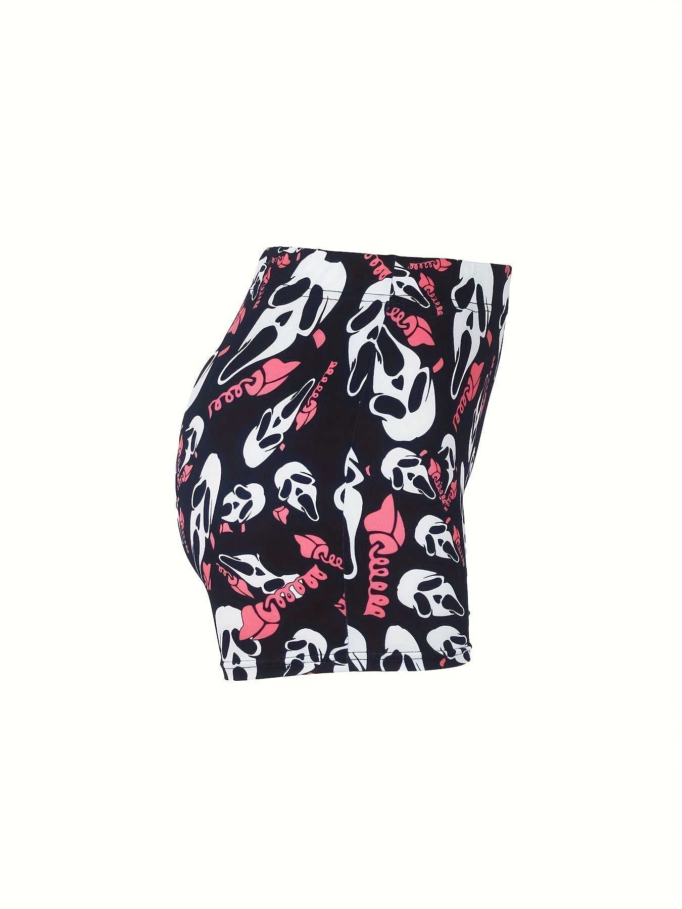  Halloween Shorts Women's Plus Funny Skull Print Elastic High Rise