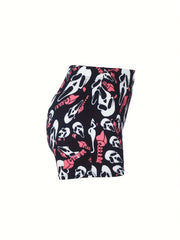  Halloween Shorts Women's Plus Funny Skull Print Elastic High Rise