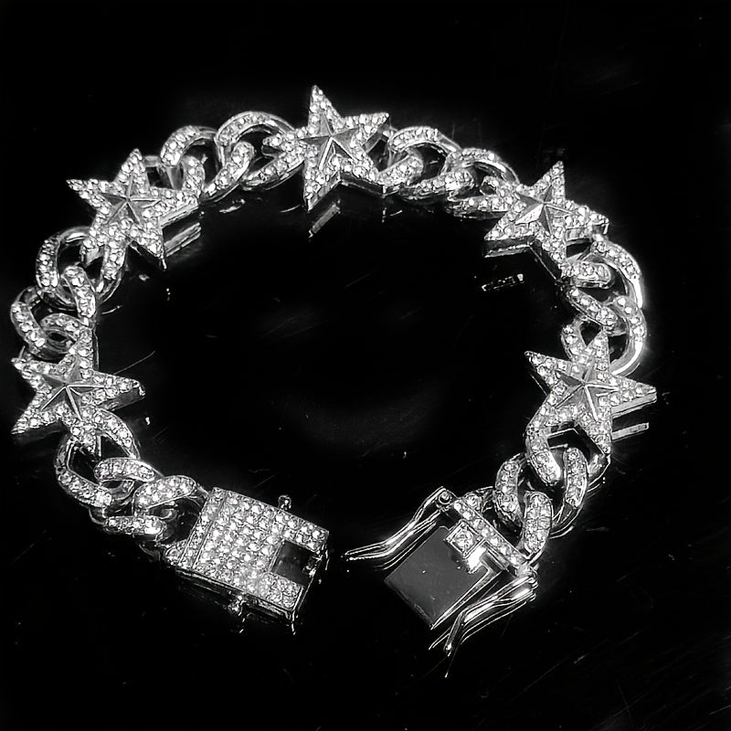 Cuban Hip Hop Artificial Diamond Pentagram Chain Necklace