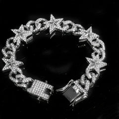 Cuban Hip Hop Artificial Diamond Pentagram Chain Necklace