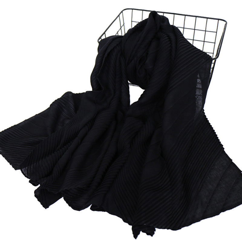 Casual Solid Bandana Striped Wrinkle Shawl Scarf Women Lightweight Silk Neck Sca