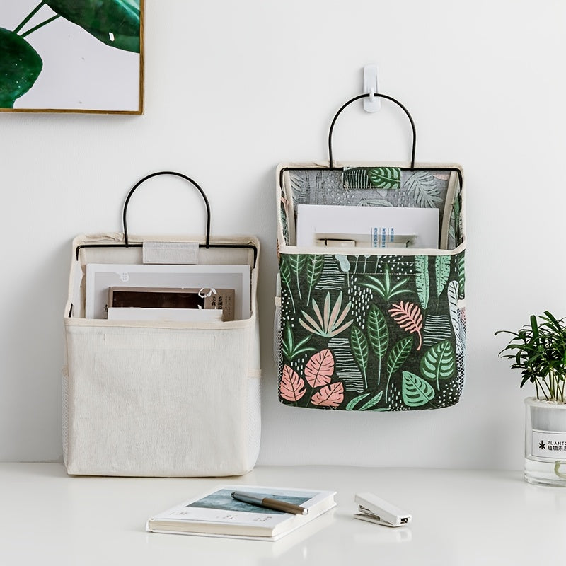 Wall Mounted Cotton Linen Storage Bag with Hooks