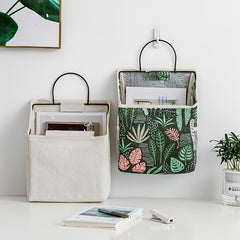 Wall Mounted Cotton Linen Storage Bag with Hooks