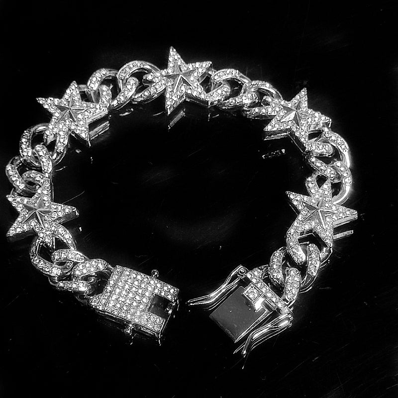 Cuban Hip Hop Artificial Diamond Pentagram Chain Necklace