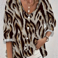 Women's Plus Leopard Print V-Neck Blouse