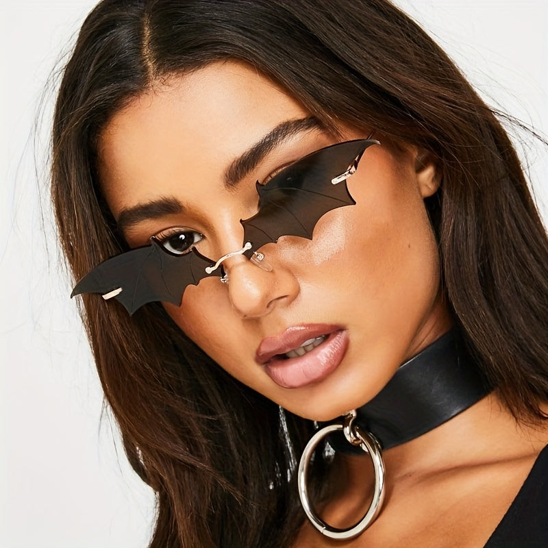 Y2K Bat Sunglasses Rimless Metal Eyeglasses Women Men
