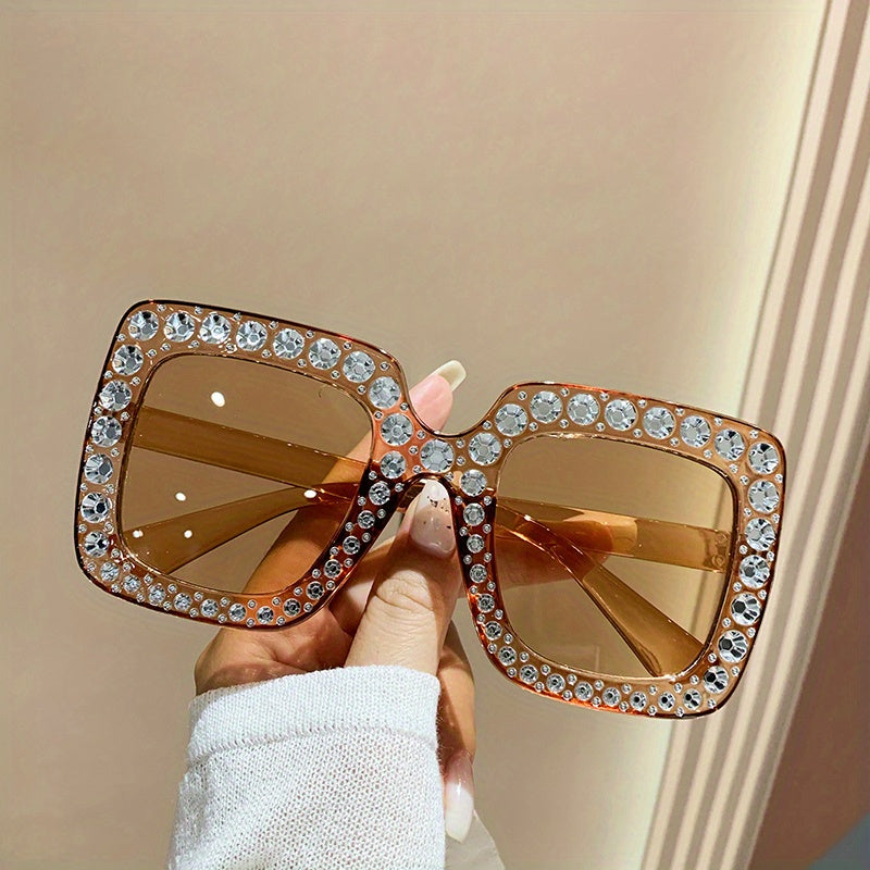 Summer Square Sunglasses Rhinestone UV400 Sun Shades for Women