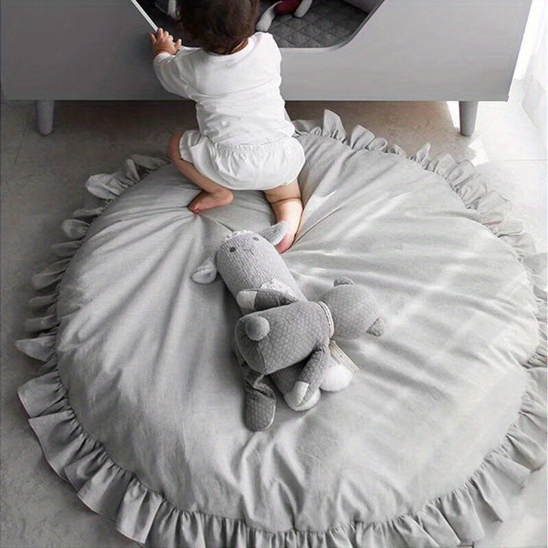 Baby Cotton Play Mat Round Ruffled Cushion Soft Breathable Crawling Pad