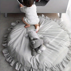 Baby Cotton Play Mat Round Ruffled Cushion Soft Breathable Crawling Pad