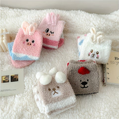 5 Pairs Animal Pattern Plush Socks Soft Mid Tube Women's Stockings
