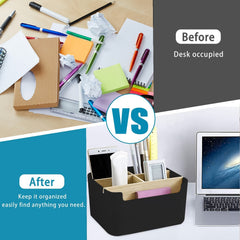 5 Compartments Bamboo Desk Organiser with Pen Holder