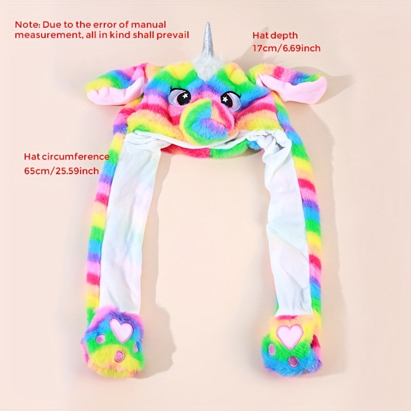 Colorful Unicorn Cartoon Hoodie Hat Warm Hooded Scarf Animal Ear Plush Hat Glove
