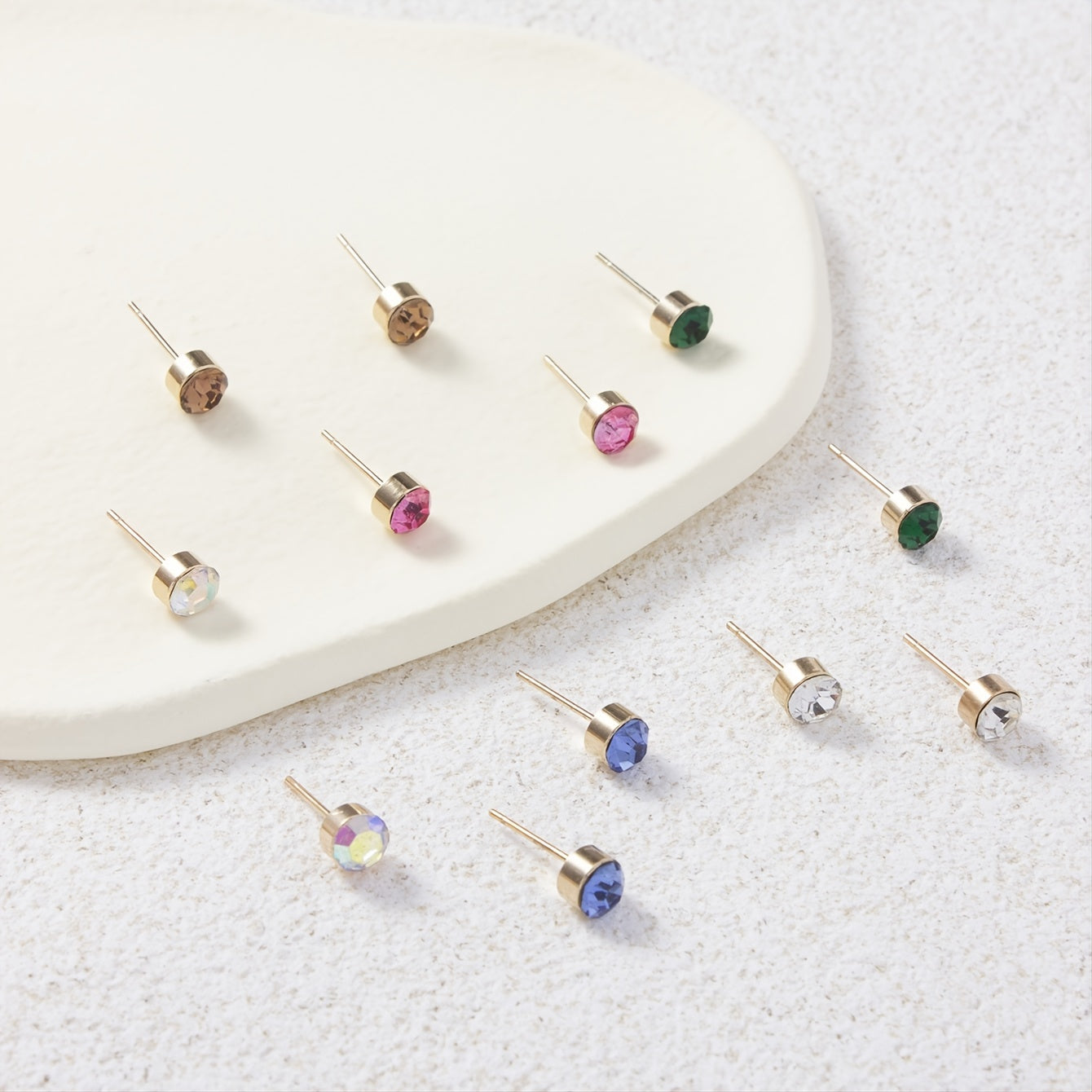 6 Pairs Colorful Rhinestone Stud Earrings Stainless Steel Jewelry