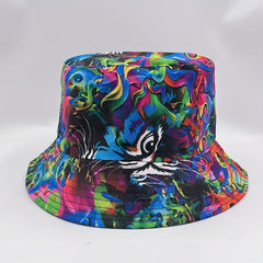 Tie Dye Tiger Print Bucket Hat Reversible Graffiti Printed Cotton Basin Hat