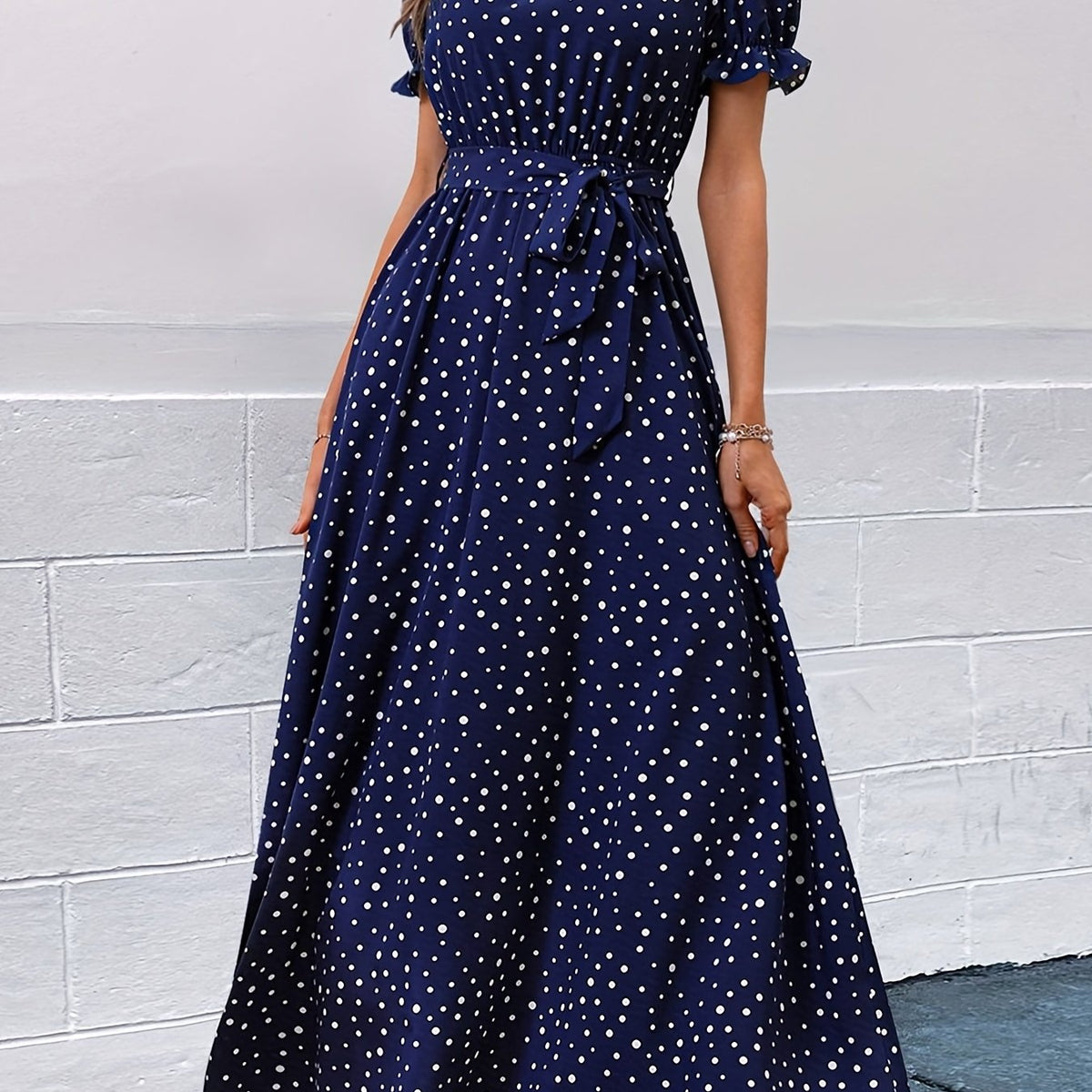 Puff Sleeve Maxi Dress High Waist Women's Clothing