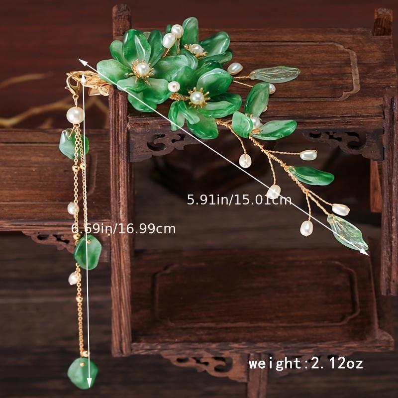 Vintage Flower Tassel Hair Clip with Faux Pearl Leaf