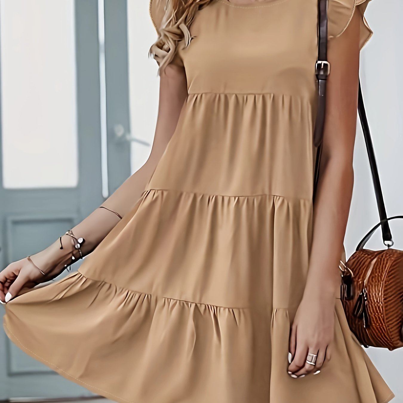  Ruffle Sleeve Smock Dress