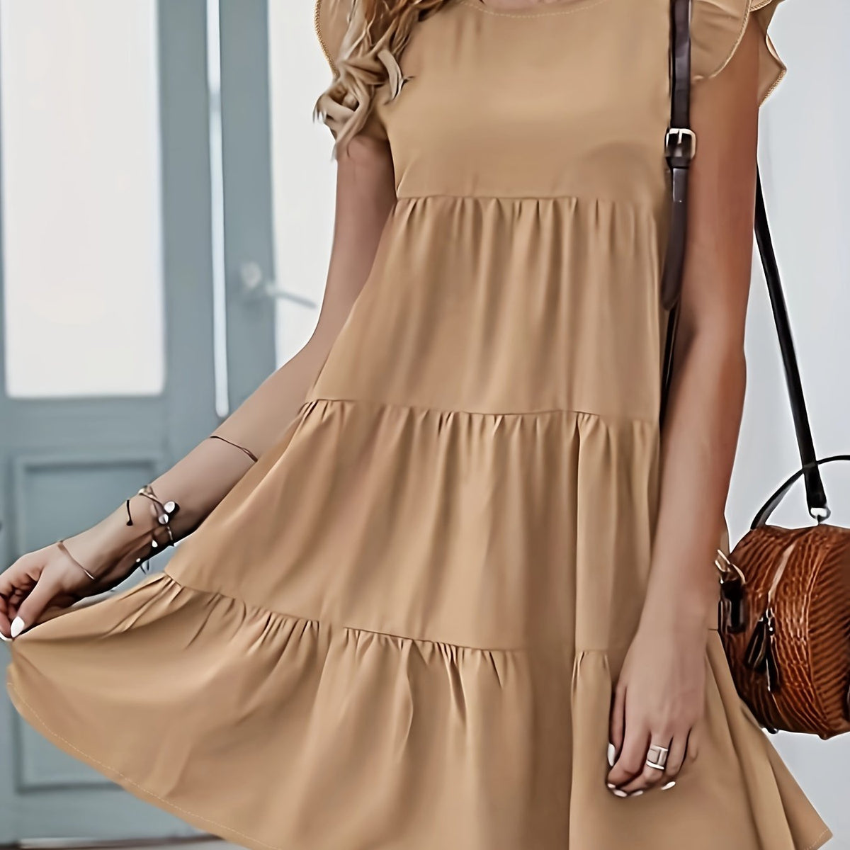  Ruffle Sleeve Smock Dress