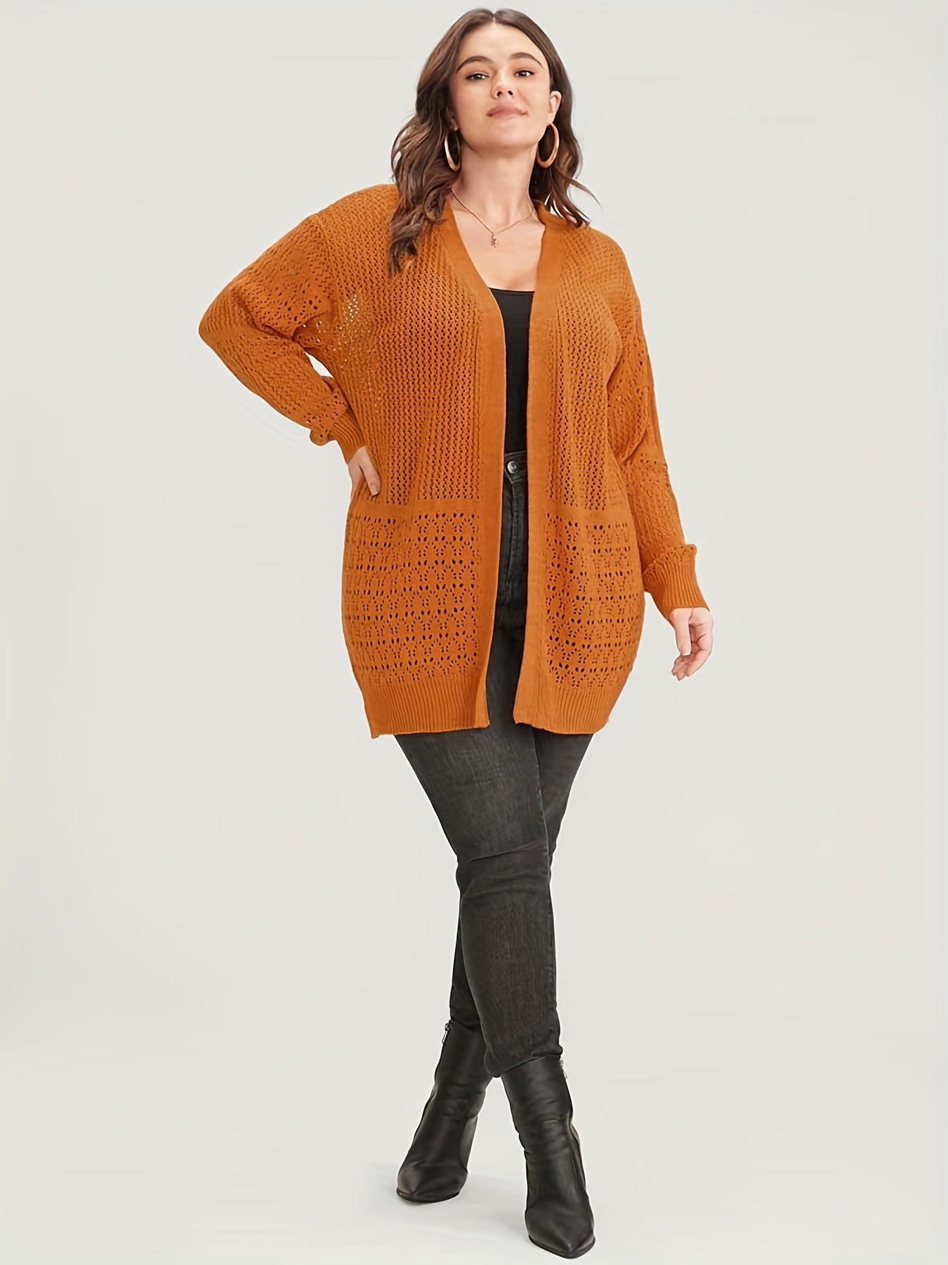  Hollow Out Long Sleeve Knitted Cardigan