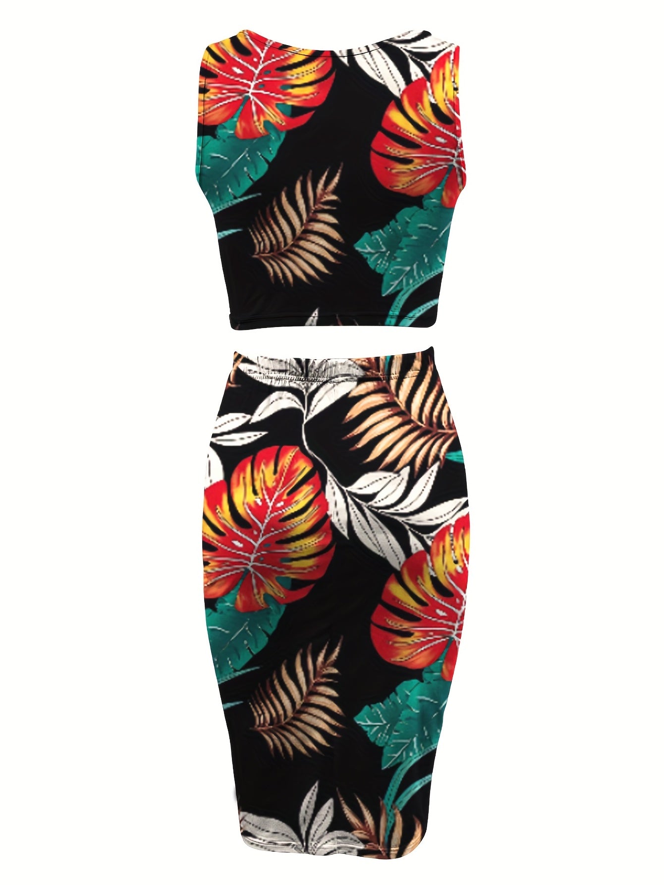 Tropical Print Sleeveless Two-piece Set & Skirt