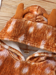 Girls Deer Print Fleece Hoodie Long Sleeve Pullover Top