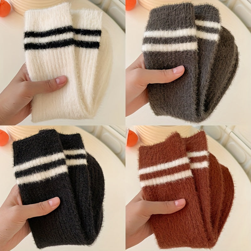 Warm Striped Fuzzy Socks - Mid Tube Women's Stockings