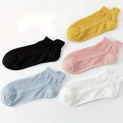 5 Pairs Solid Mesh Low Cut Ankle Socks Women's Stockings