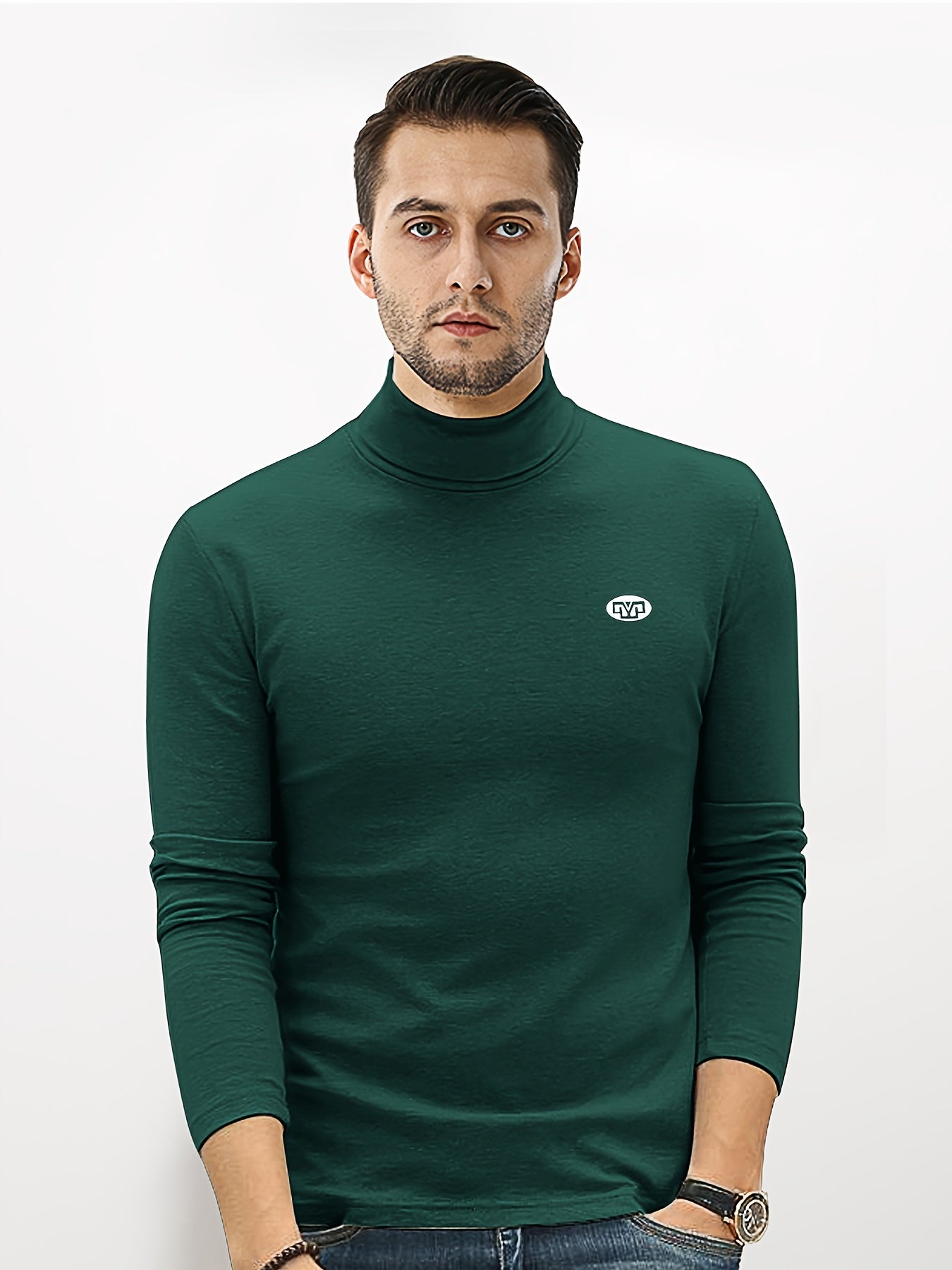 Men's High Neck Knitted Sweater Solid Mid Stretch Pullover for Spring