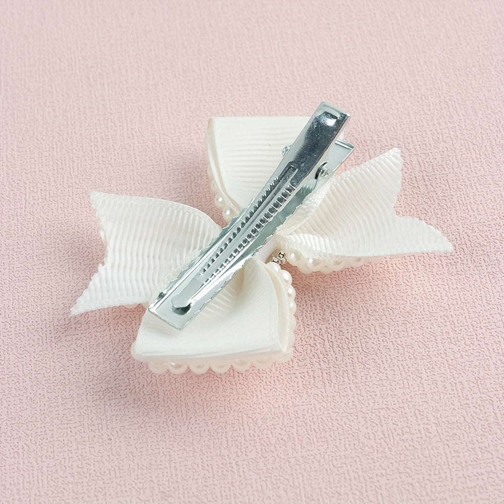 2pcs Faux Pearl Bow Hair Clips for Hair Bangs Braids Girls Baby Accessories