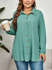  Casual Blouse Solid Crinkle Button Up Long Sleeve Blouse