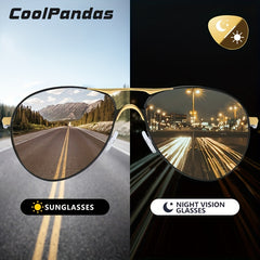 Aviation Photochromic Sunglasses Polarized Men Night Vision Driving
